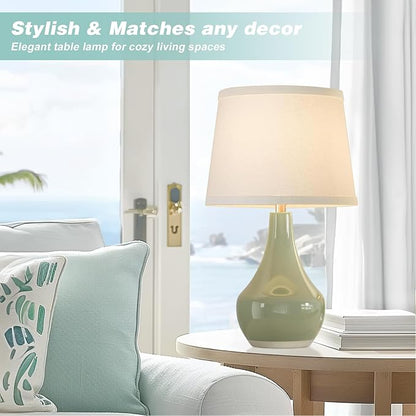 Seealle Modern Green Table Lamps Set of 2 - Bedside Lamps for Night Stands, 19.4" Bedroom Lamps for Living Room Sage Green Lamps with Rocker Switch