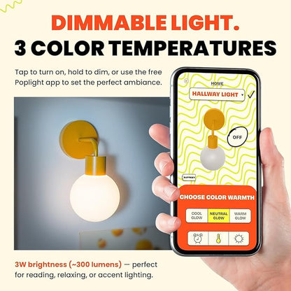 Wireless Wall Sconce (Shark Tank) Rechargeable & Dimmable LED Light w/App Control & Damage-Free Install, Moveable Modern Ambient Lighting for Elegant Home & Bedroom Decor | Marigold