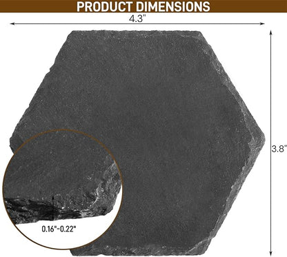 ZOOFOX 24 Pieces Slate Drink Coasters, Hexagon Black Slate Stone Coaster Bulk for Laser Engraving, Beverage Coasters with Non-Slip Bottom Mat for Home Decor, Bar, Housewarming Gifts