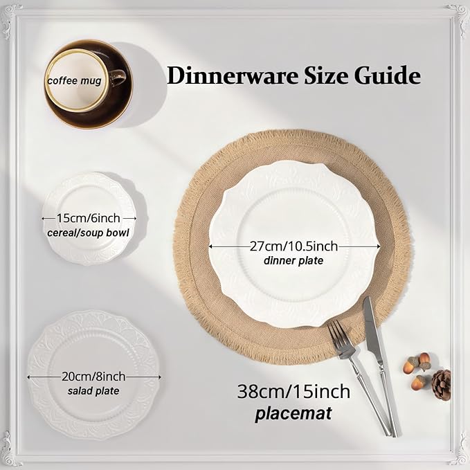 FunWheat Burlap Round Braided Placemats Set of 12 for Dining Tables 15 Inch Heat Resistant Jute Table Mats Farmhouse Woven Fabric Natural Place mats for Fall Decoration (Twine Circle)