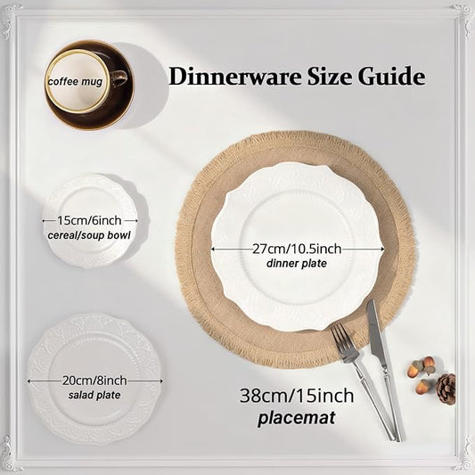 FunWheat Burlap Round Braided Placemats Set of 12 for Dining Tables 15 Inch Heat Resistant Jute Table Mats Farmhouse Woven Fabric Natural Place mats for Fall Decoration (Twine Circle)