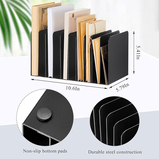 Suzile Metal Desk File Organizer 10 Compartments Metal Desktop Organizer File Sorter Office Organization File Holder for Home Classroom, Vertical File Organizer, 10.63" L X 5.79" W X 5.41" H