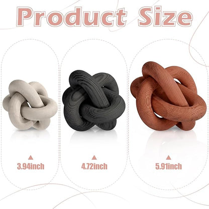 3 Pack Wooden Knot Decorations 3 Color Set Coordinated Boho Nautical Home Decor for Shelf, Wall, Tabletop, Sizes 3.94", 4.72", 5.91"(Rust)