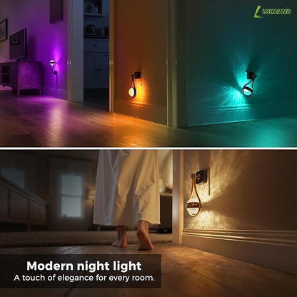 L LOHAS LED Night Lights Plug Into Wall: Star Projector RGB Night Light with 10 Color Change, Dusk To Dawn Sensor, 330°Rotating Globe Night Light For Bedroom, Hallway, Home Decor, Gaming Room