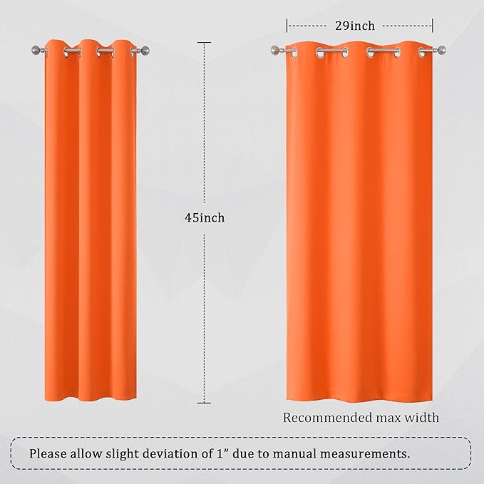 DUALIFE Summer Orange Curtains for Boys Bedroom 2 Panels Autumn Decor Darkening Thermal Insulated Blackout Curtain for Living Room W34 x L45 Inch Grommet Top