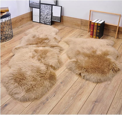 HUAHOO Premium Genuine Sheepskin Rug Mocha Real Australia Sheepskin Natural Luxury Fluffy Lambskin Fur Area Rug Seat Covers for Kids Bedroom Sofa Chair Cover Pets Dogs Mat Double Pelt/2' x 6' Mocha
