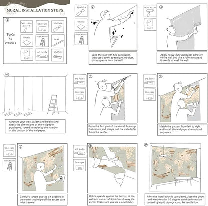 AFZEVEB-Vintage Animal Wallpaper Cartoon Aircraft Map Wall murals for Kids Room 136"x96"(Not Peel and Stick)