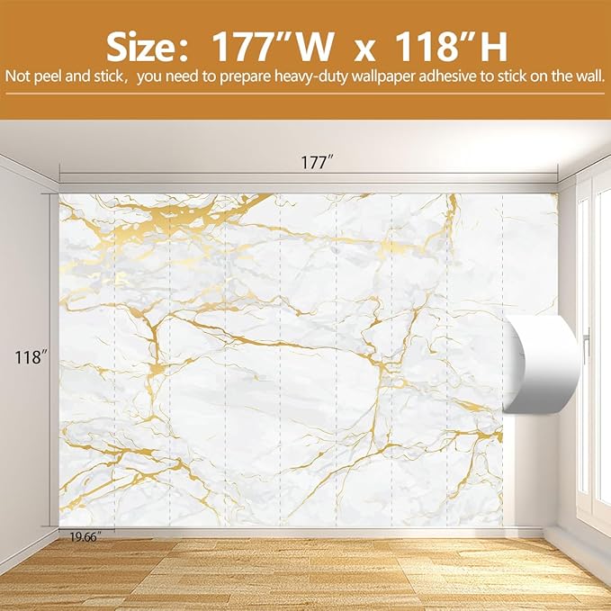 White Gold Marble Wallpaper Modern Abstract Wallpaper Mural for Living Room Offic（Not Peel and Stick）