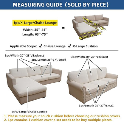 Eismodra Sectional Couch Covers Chaise Cushion Cover for Sofa L Shape Chaise Lounge Magic Stretch 3 Cushion Couch Slipcover for Dogs L Shaped Replacement Protector,Cream White X-Large(Only 1 Piece)
