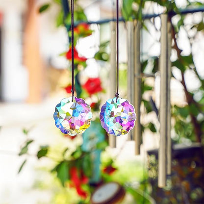 HDCRYSTALGIFTS Set 2 Crystal Suncatcher Datura Shaped Prisms Sun Catcher Indoor Window Rainbow Feng Shui Hanging Prism Glass Ornaments for Home Garden Tree (45mm)