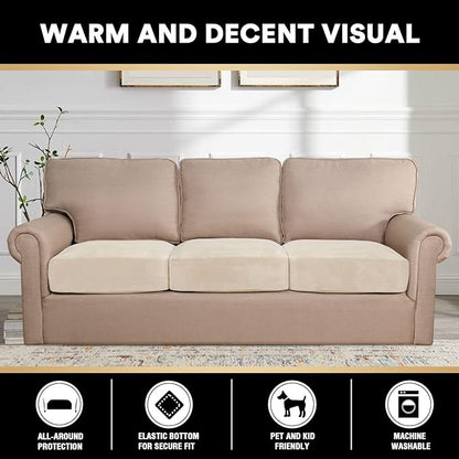 PrinceDeco Stretch Velvet Couch Cushion Covers for Individual Cushions Sofa Cushion Covers Seat Cushion Cover, Sofa Covers Washable, Cushion Sofa Covers for Sectional Couch - Ivory
