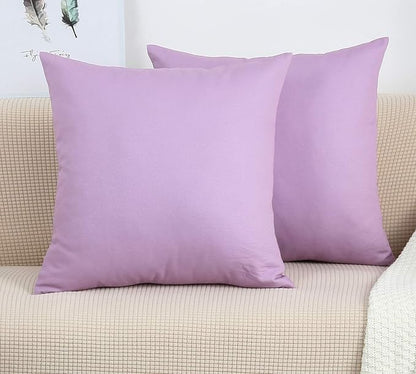 TangDepot Handmade Decorative Solid 100% Cotton Canvas Throw Pillow Covers/Pillow Shams, (28"x28", Light Purple Lavende)