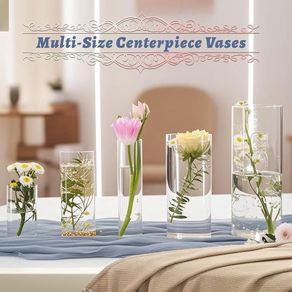 15pcs Glass Vase Cylinder Vases for Centerpieces Small Flower Glass Vases Home Decor Centerpiece Table Clear Flower Vase Decorations for Wedding＆Holiday 4,6,7.5,8,10 Inch Tall