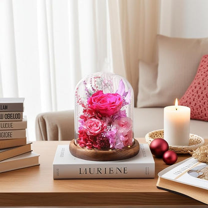 LOVENFOLD Flowers for Delivery Preserved Flowers with LED Light in a Glass Dome,Long Lasting Forever Roses Birthday Gifts for Women Daughter Mom Wife Friend（Reddish Rose）