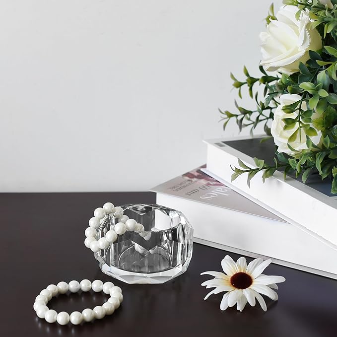 Kitcom Crystal Boxes of Glass Candy Dish Hand-Cut Home Decorative Jewelry Box Candy Jar W 3.15" x H 1.97", Comes With Gift Box