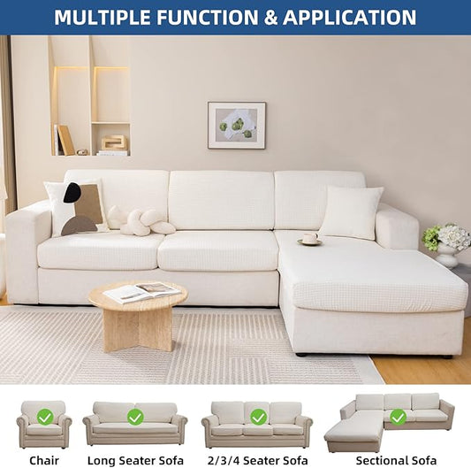 Eismodra Backrest Covers for 3 Cushion Couch Sofa Magic Stretch Sofa Slipcover for Dogs Pet L Shape 2 Seat Replacement Furniture Protector,Cream White Width 20-28 inches(Only 1 Piece)