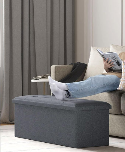 Folding Storage Ottoman Bench, Multi-Functional Ottoman Foot Rest, End of Bed Bench, Storage Chest for Living Room, Bedroom, Hallway, Entryway, Holds Up to 600 lbs (Dark Gray, 43 Inches)