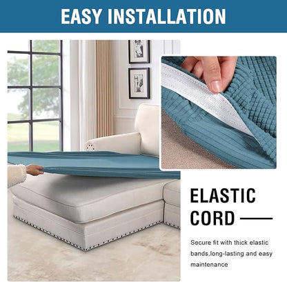 H.VERSAILTEX Super Stretch Individual Chaise Cover Sectional Couch Covers for L Shaped Sofa Both Left/Right Featuring Thick Jacquard Textured Twill Fabric (1 Piece Chaise Cover, Storm Blue)