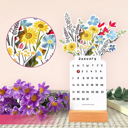 2026 Small Desk Calendar Bloomy Flower Calendar Stand up Desk Calendar Office Calendar Christamas Gifts New Year Gifts (Wild Flowers)