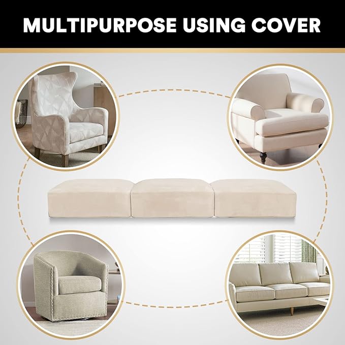 PrinceDeco Stretch Velvet Couch Cushion Covers for Individual Cushions Sofa Cushion Covers Seat Cushion Cover, Sofa Covers Washable, Cushion Sofa Covers for Sectional Couch - Ivory
