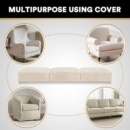 PrinceDeco Stretch Velvet Couch Cushion Covers for Individual Cushions Sofa Cushion Covers Seat Cushion Cover, Sofa Covers Washable, Cushion Sofa Covers for Sectional Couch - Ivory