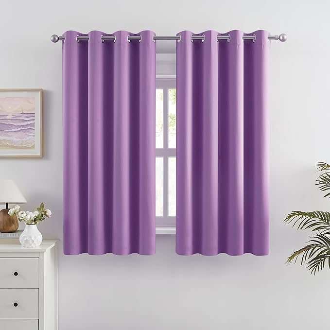 DUALIFE Solid Thermal Insulated Blackout Curtains Purple for Girls Bedroom Window Treatment Ring/Grommet Top Drapes Triple Weave Home Decoration (52 x 54 Inch, 2 Panels, Amethyst Orchid)