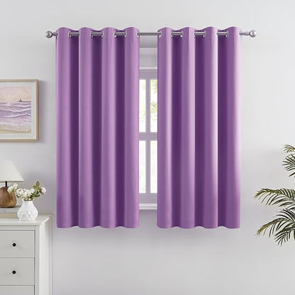 DUALIFE Solid Thermal Insulated Blackout Curtains Purple for Girls Bedroom Window Treatment Ring/Grommet Top Drapes Triple Weave Home Decoration (52 x 54 Inch, 2 Panels, Amethyst Orchid)