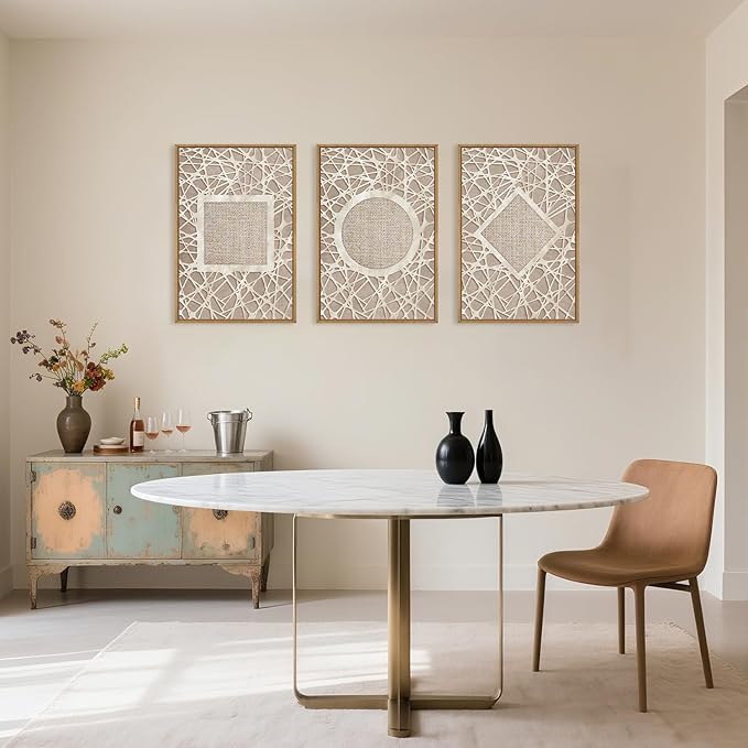 Large Boho Neutral Geometric Framed Canvas Wall Art,Modern Circle Square and Rhombus Wall Decor,Minimalist Shapes Artwork,Abstract Mid Century Art Print For Living Room,Bedroom,Office-16"x24"x3
