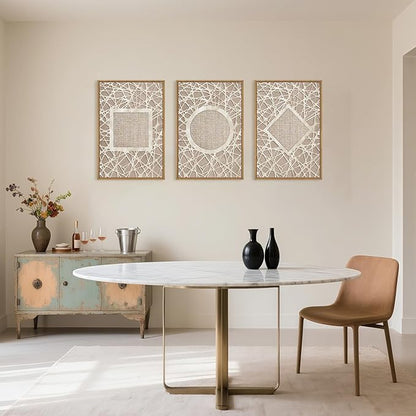Large Boho Neutral Geometric Framed Canvas Wall Art,Modern Circle Square and Rhombus Wall Decor,Minimalist Shapes Artwork,Abstract Mid Century Art Print For Living Room,Bedroom,Office-16"x24"x3