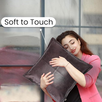 LL LEATHER LOVERS Lambskin Leather Pillow Cover - Sofa Cushion Case - Decorative Throw Covers for Living Room & Bedroom, 20x20 Inches - Dark Brown Box Pack of 1