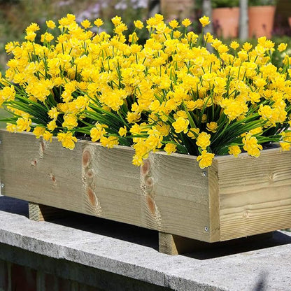 Artificial Flowers, 20 Bundles Outdoor Fake Flowers for Decoration UV Resistant Faux Plastic Plants Garden Porch Window Box Décor (Yellow)