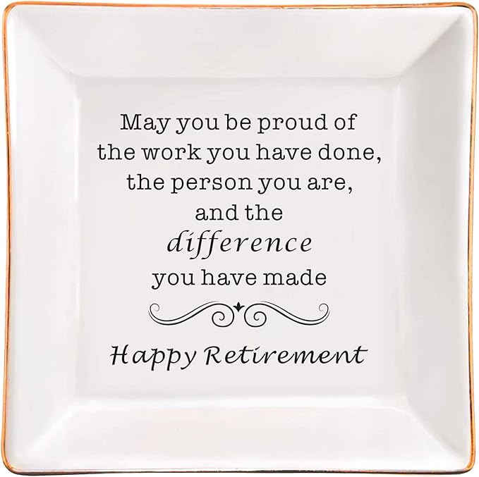 SUNBMO Retirement Gifts for Women, Retirement Appreciation Gift for Mom Boss Co-workers, Teachers, Nurse, Friends, Wife, Sister, Happy Retirement Ceramic Jewelry Trinket Dish
