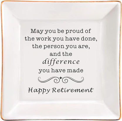 SUNBMO Retirement Gifts for Women, Retirement Appreciation Gift for Mom Boss Co-workers, Teachers, Nurse, Friends, Wife, Sister, Happy Retirement Ceramic Jewelry Trinket Dish