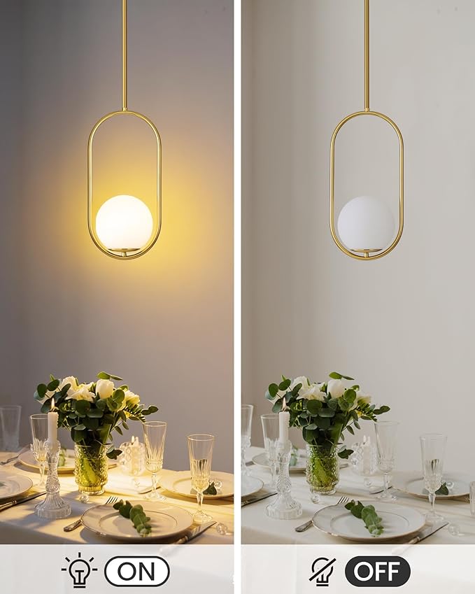 Yunnix Pendant Lights Kitchen Island, Pendant Light Fixtures, Modern Gold Globe Glass Pendant Lighting, Brass Mid Century Chandelier One Light for Bathroom Bedroom Dining Room(Bulb Not Included)