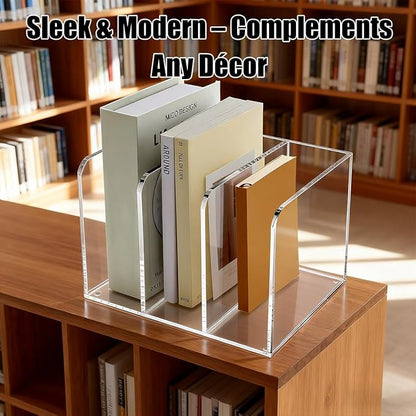 1 Pcs 3-Section Acrylic Magazine File Holder, Desk Organizer Book Rack with 3 Vertical Compartments, Magazine Holders for Book Envelope, Desk Organizer for Home Office