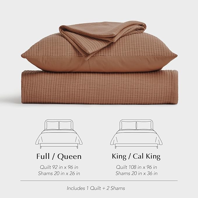 EVERGRACEHOME Cotton Gauze King Bedspread, Ultra Soft Prewashed Pick Stitch Matelassé Coverlet, Lightweight Textured Oversized King Quilt Bedding Set for All Season, with 2 Shams, Terracotta Clay
