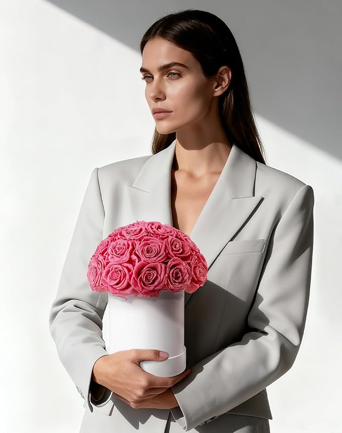 27 Forever Roses Dome in Luxury White Box, Eternal Real Roses Birthday Gifts for Women, Preserved Flowers for Delivery Prime, Anniversary, Valentine's Day, Mothers Day for Mom (Pink)
