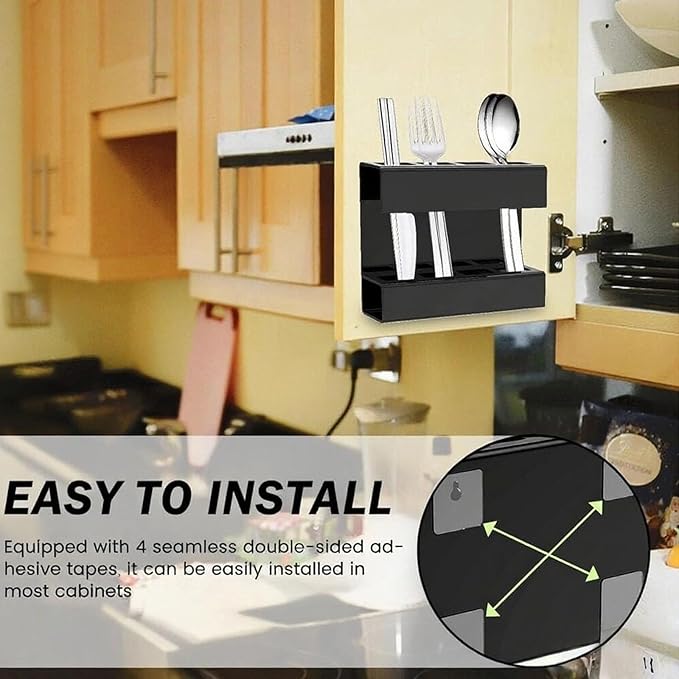 Straw Holder For Cabinet With Double Sided Adhesive Tape Reusable Cabinet,Straw Organizer For Cabinet, Fridge And Kitchen Counter(Black)