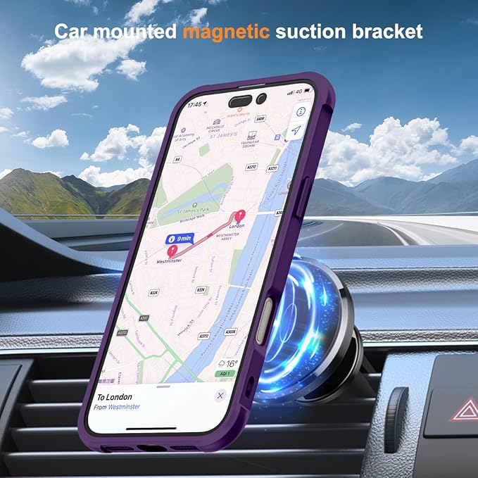 Phone case Compatible with iPhone 17 Case with Invisible Magnetic O-Ring Stand Military-Grade Translucent Phone Case for iPhone 17 6.3" [Compatible with Mag-Safe][Great Grip Feeling], Purple