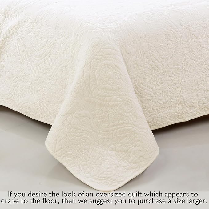 Cozy Line Home Fashions Pure Cotton Bedding Quilt Set (Medallion-Ivory, Queen - 3 Piece)