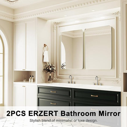 Bathroom Mirrors for Over Sink,2Pcs 24x36Inch Vanity Mirrors for Wall,Silver Metal Frame Rectangle Mirrors for Bathroom, Farmhouse,Restroom,Hangs Horizontally or Vertically