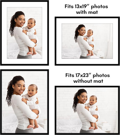 Americanflat 17x23 Picture Frame with Polished Plexiglass - Use as 13x19 Frame with Mat or Display 17x23 Photo Without Mat - Streamline Collection - Thin Border Picture Frames for Wall - Black