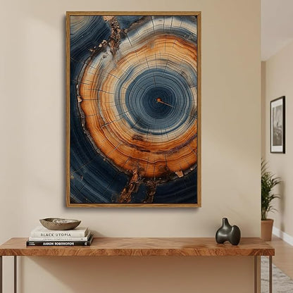 IBHJSART Framed Tree Ring Canvas Wall Art Vintage Colorful Wood Stump Painting Prints Modern Minimalist Pictures Neutral Nature Rustic Farmhouse Decor Living Room Bedroom Bathroom Office