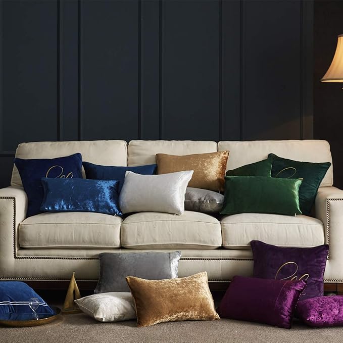 GIGIZAZA Blue Velvet Decorative Throw Pillow Covers for Sofa Bed 2 Pack Soft Cushion Cover (Royal Blue, 12 x 20- Set of 2)