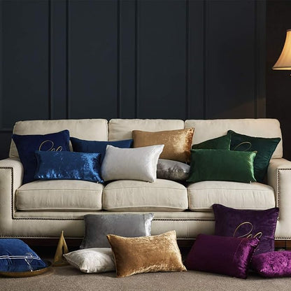 GIGIZAZA Blue Velvet Decorative Throw Pillow Covers for Sofa Bed 2 Pack Soft Cushion Cover (Royal Blue, 12 x 20- Set of 2)