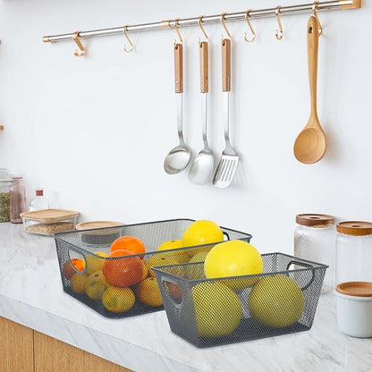 Neudeco Wire Storage Baskets - 6 Pack Metal Mesh Organizers for Kitchen, Laundry, Garage, Fridge & Bathroom - Gray