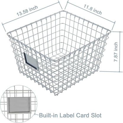 【Extra Large】 Wire Handmade Basket 4 Packs, Kitchen Bathroom Storage, Household Goods Storage, Wardrobe Basket,Silver