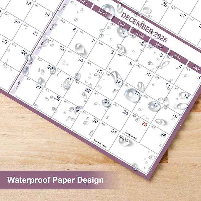 2026 Wall Calendar 24" x 36", 12 Months from January to December, Dry Erase Large Annual Yearly Planner, Horizontal/Vertical Calendar for Easy Planning, Organizing (rosy mauve)