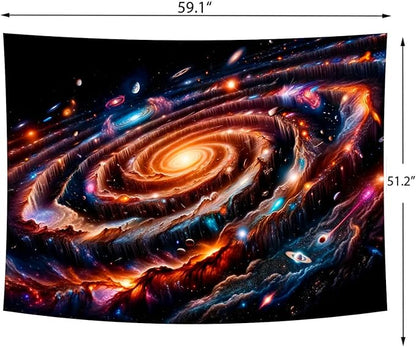 Delur Galaxy Tapestry Spiral Universe Planet Starry Sky Wall Hanging Tapestry Outer Space Nebula Cosmic Psychedelic Abstract Headboard for Bedroom Living Room Home Decor (51.2" x 59.1")