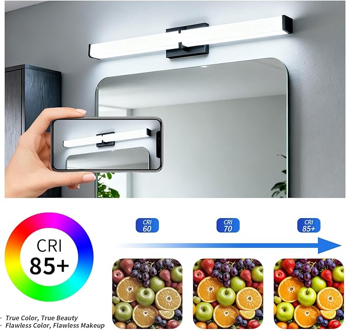 Bathroom Light Fixtures: 31.5 Inch ETL Certified LED Bathroom Vanity Light 5000K Cool White 36W 2500LM - Modern Black Vanity Light Dimmable with Clear Shade - Bathroom Lighting Fixtures Over Mirror